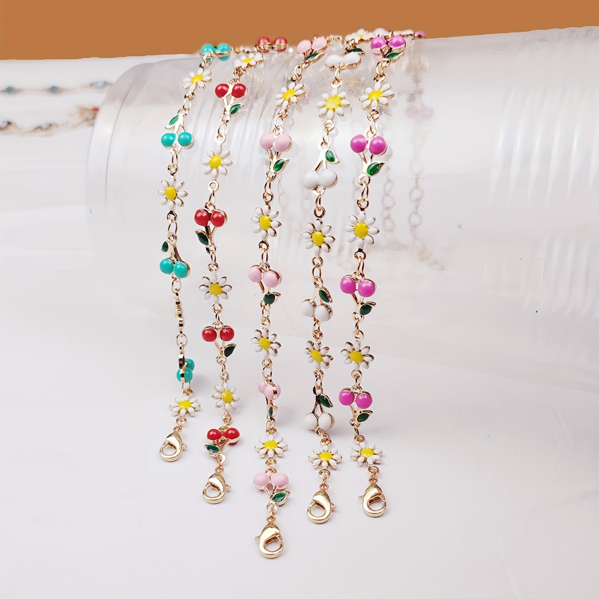 Juego de pulseras con cuentas de decoración de margaritas con perlas de  imitación para niñas de 5 piezas