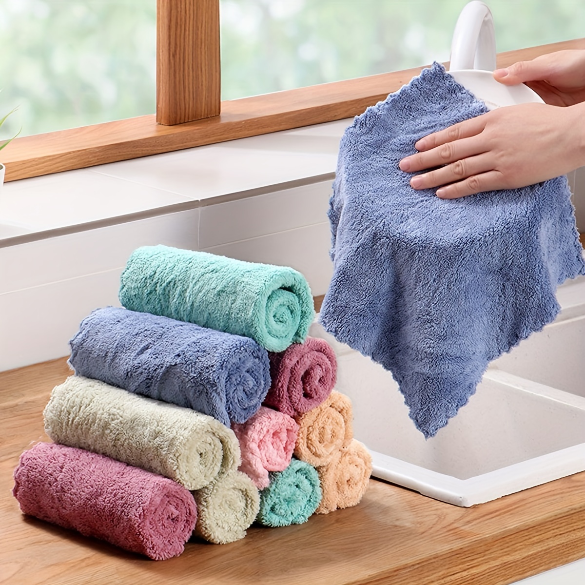 10pcs Microfiber Towel Absorbent Kitchen Cleaning Cloth Non-stick