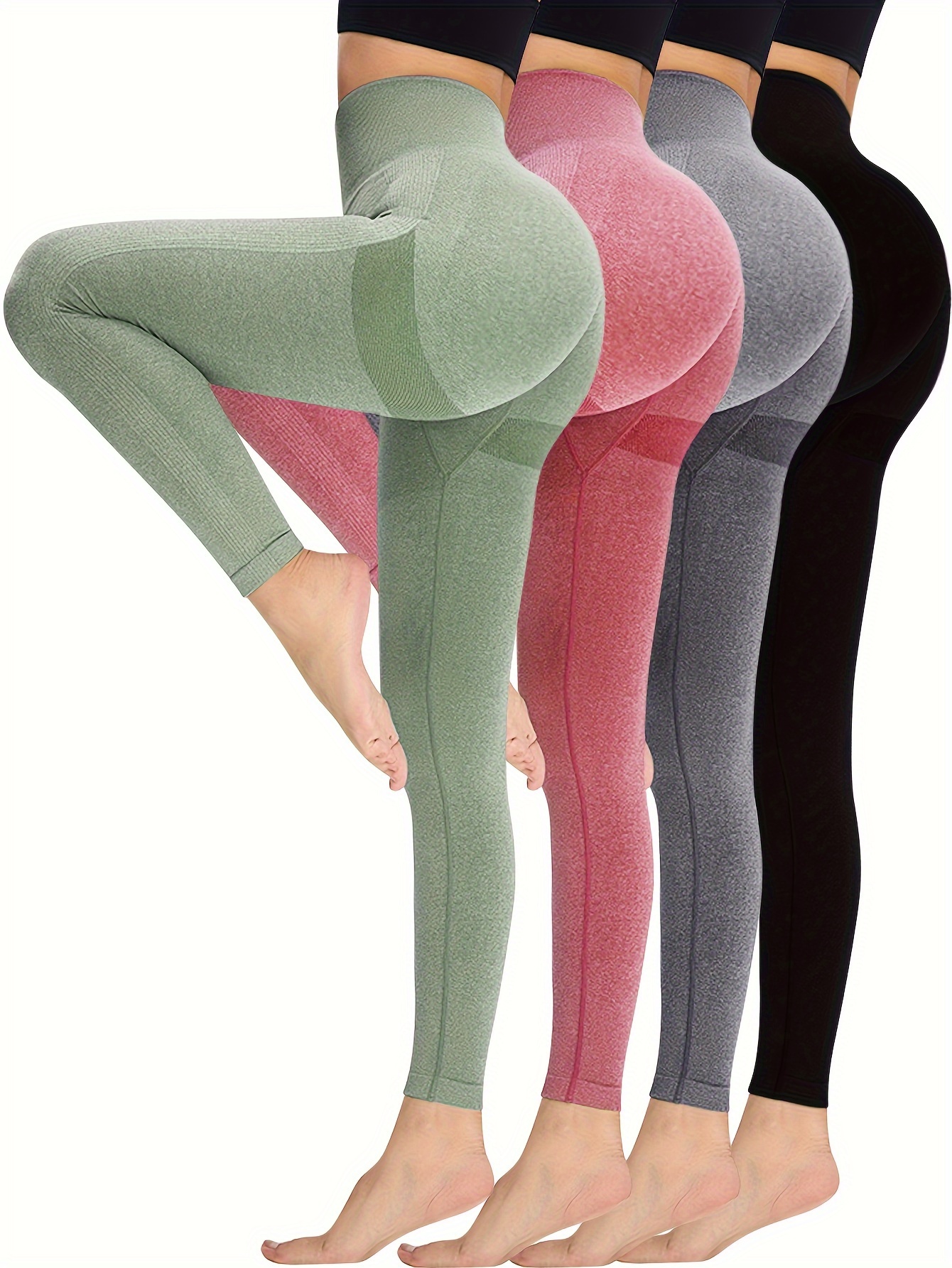 High Waisted Washed Textured Yoga Pants Women Solid Color - Temu