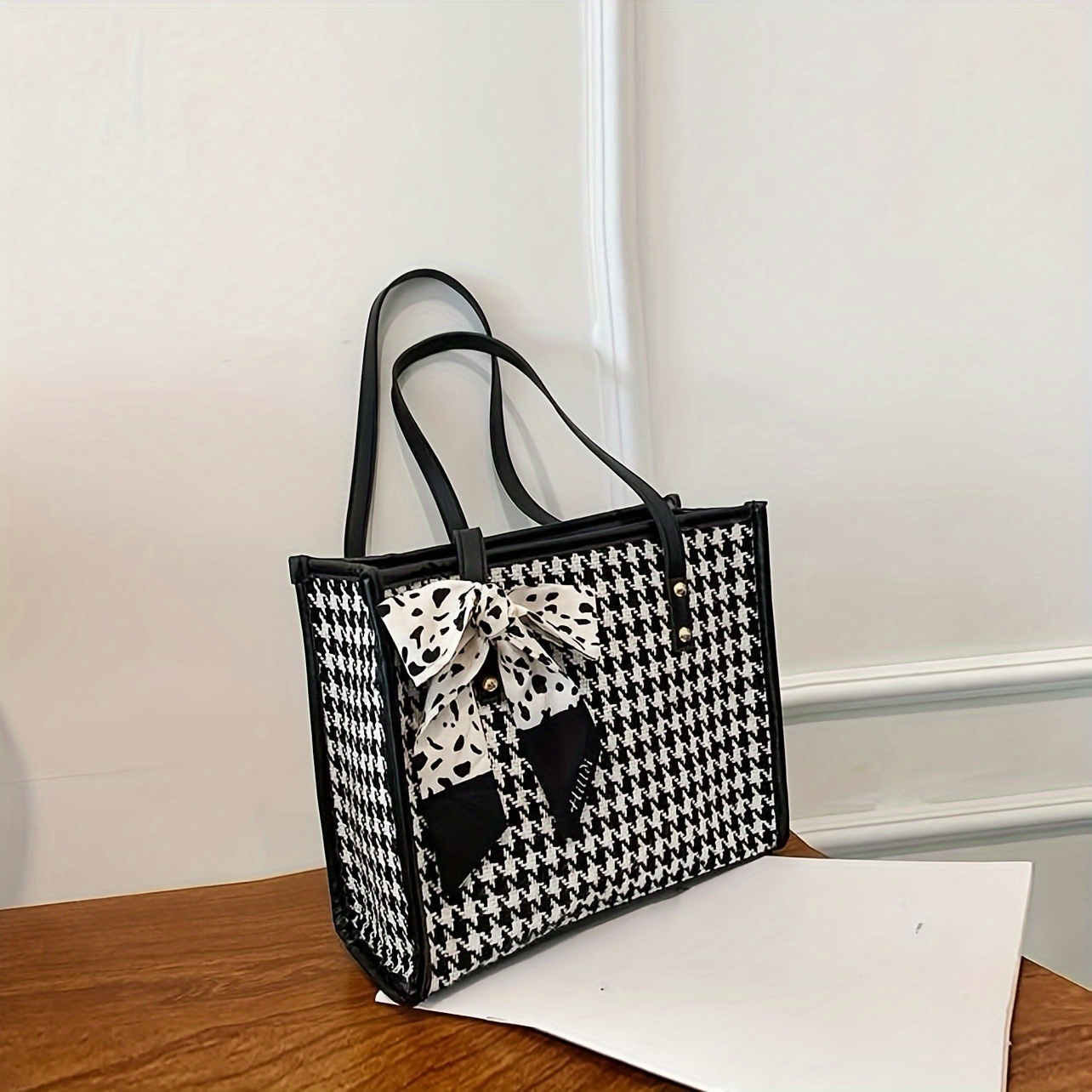 Plaid Print Flap Square Handbag With Twilly Scarf Decoration