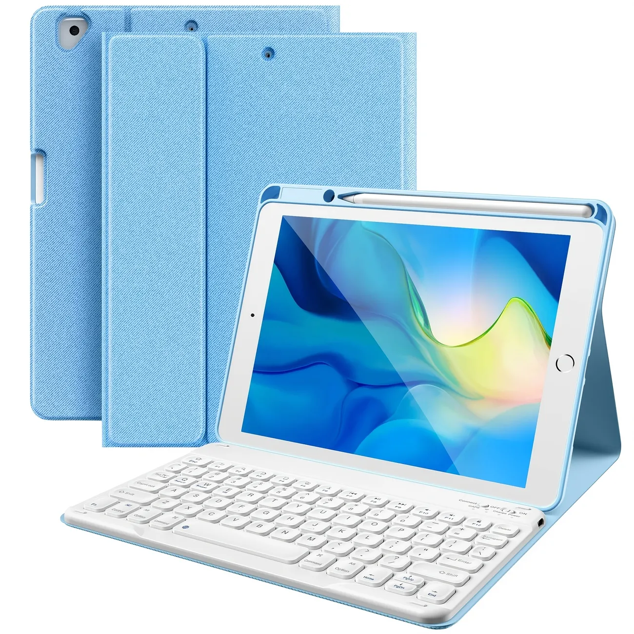 IPad 10.2 キーボード付きケース、iPad 第 9/8/7 世代ケース キーボード付き 10.2 インチ、鉛筆ホルダー付きワイヤレス取り外し可能 キーボードカバー IPad Pro 10.5 インチ/iPad Air 第 3 世代用 (ブルー) - Temu Japan