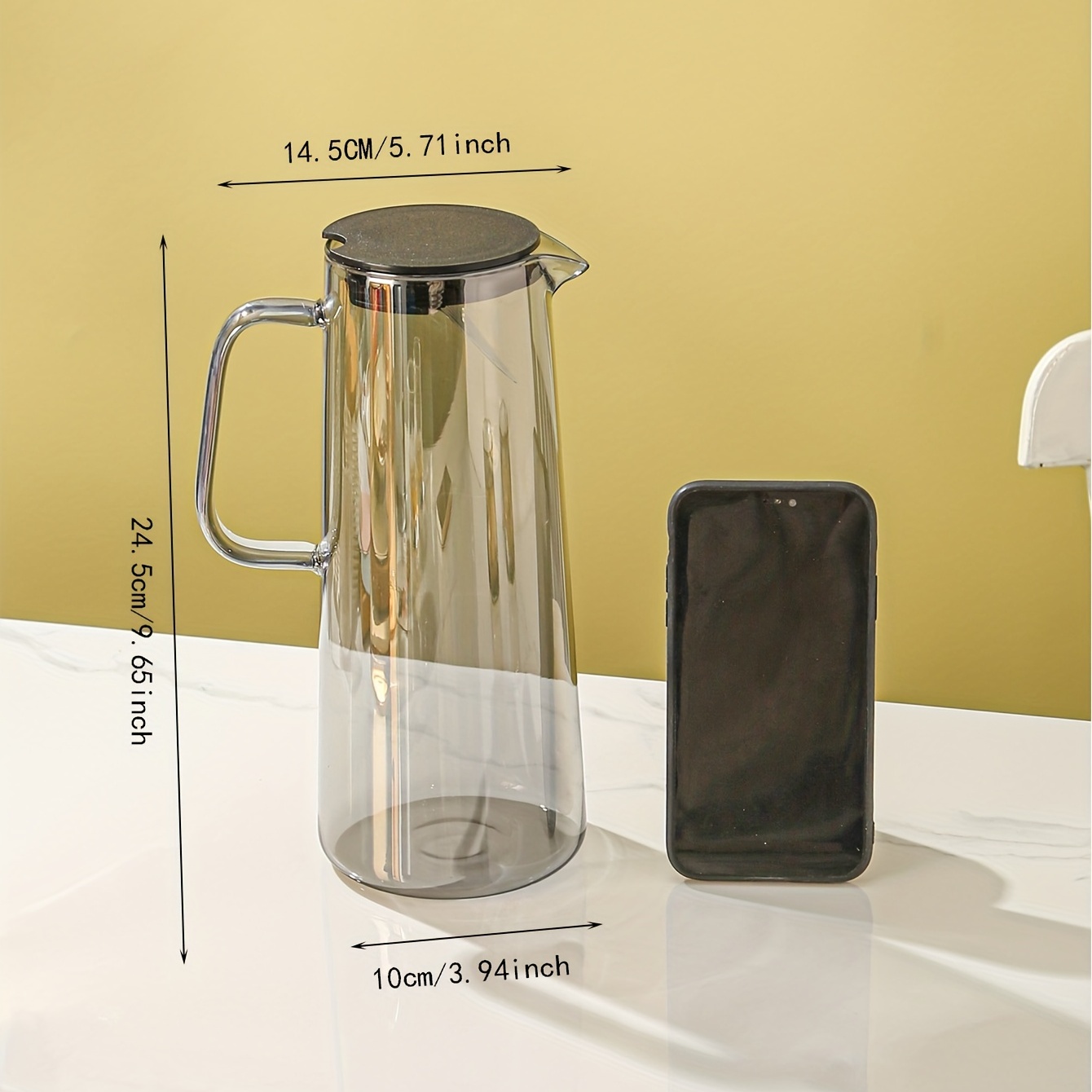  Jarra de vidrio de 2.5 litros con tapa, jarras de té helado de  3/5 galones, jarra de agua de vidrio de 2.6 cuartos de galón con mango para  hervir líquido, té
