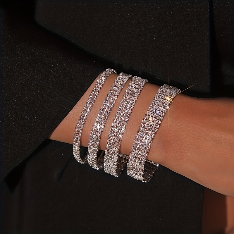 

2/3/4/5 Rangs Strass Griffe Chaîne Bracelet Luxe Cuivre Date Bijoux Cadeau