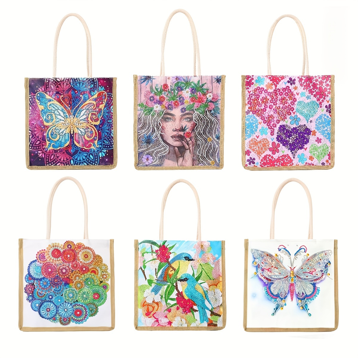 KACASHIP 5D Art Crafts Diamond Painting Shopping Canvastote Storage Bags Square Synthetic Lover Pattern Reusable Handbags for Adults Women Kids