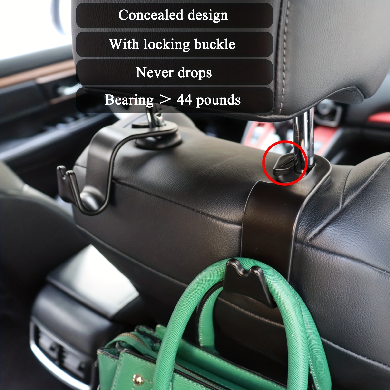 Magic Headrest Hooks for Car, Purse Hanger Headrest Hook Holder for Car  Seat Organizer Behind Over The Seat Hook Hang Purse or Bags, Black, 4Pack