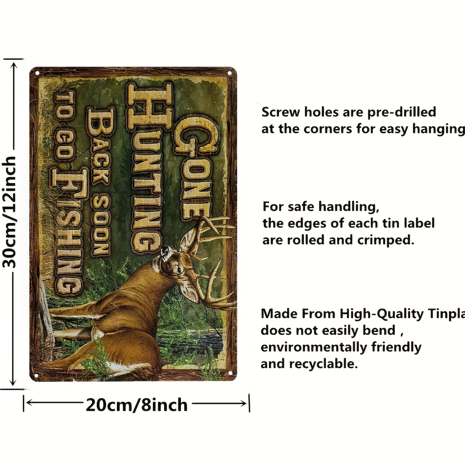 1pc Metal Sign Gone Hunting Back Soon To Go Fishing Funny Wildlife Deer  Cabin Hunt Metal Sign Wall Decor For Home Bar Garage Restaurant Outdoor  Decor