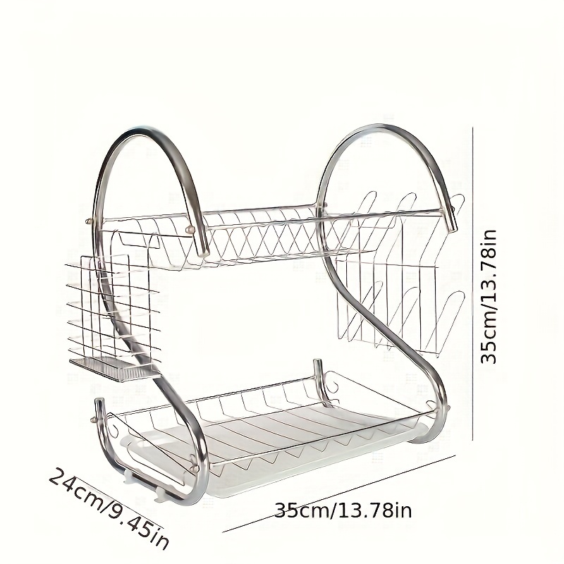 1pc Rust Proof 2 Tier Dish Drying Rack With Drain Board Hooks And