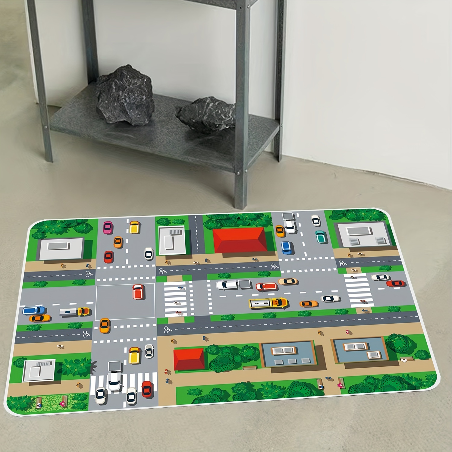 Engree Alfombra de carretera para niños, alfombra de mapa de la comunidad  de la vida urbana, alfombra de juego de 5 x 7 pies con parte trasera de