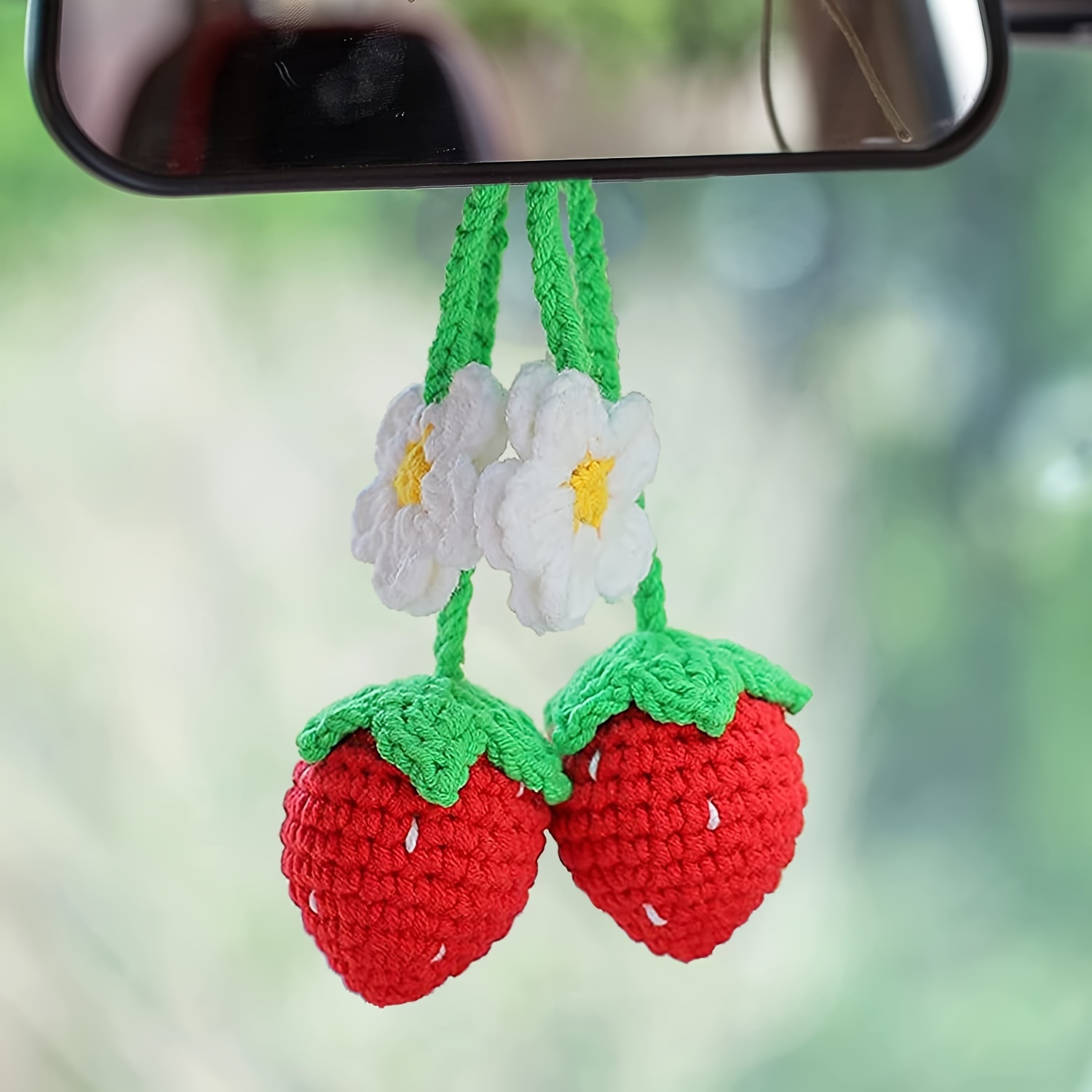 1 Stück Süße Erdbeere Häkeln Autospiegel Hängende Accessoires Dekor, Auto  Rückspiegel Charms Dekorationen, Handgemachte Gestrickte Rückspiegel