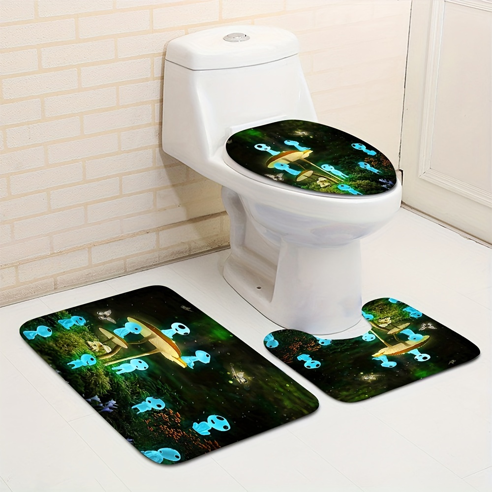 Forest Mushroom Magic Waterproof Shower Curtain Bath Mat Toilet Cover Set  Mat