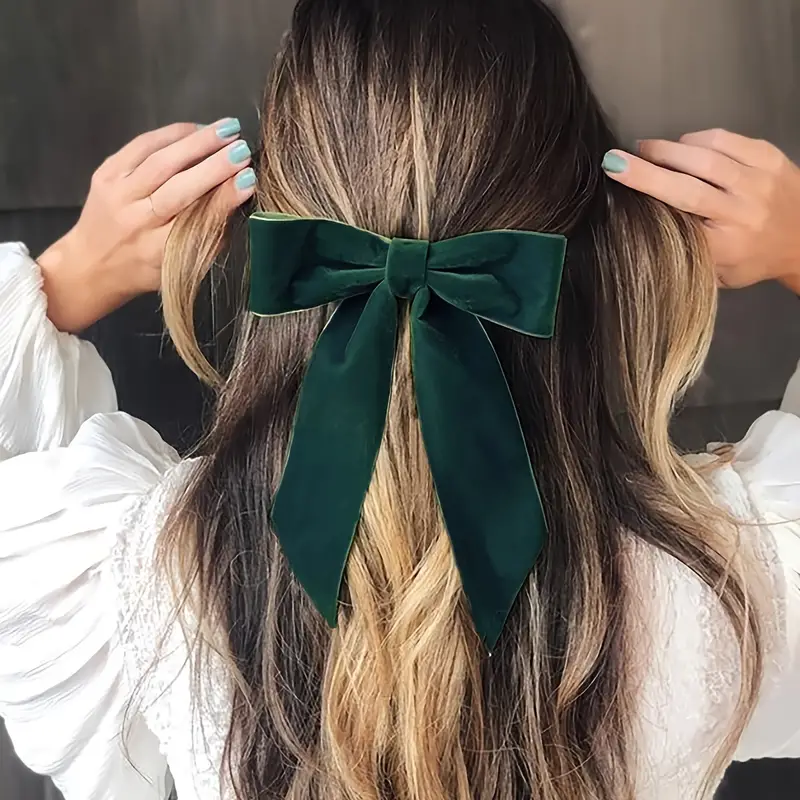Temu Velvet Bow Streamer Side Clips Elegant Ribbon Bow Hair Pins, Hair Clips, Bobby Pins Back Head Top Clips Half Tied Hair, Christmas Gifts