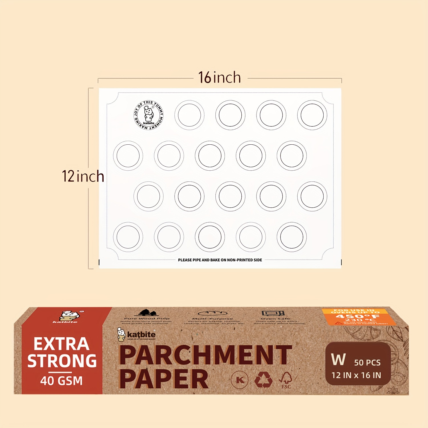Katbite 100 Pcs Macaron Parchment Paper Sheets 12x16 Inch, Precut
