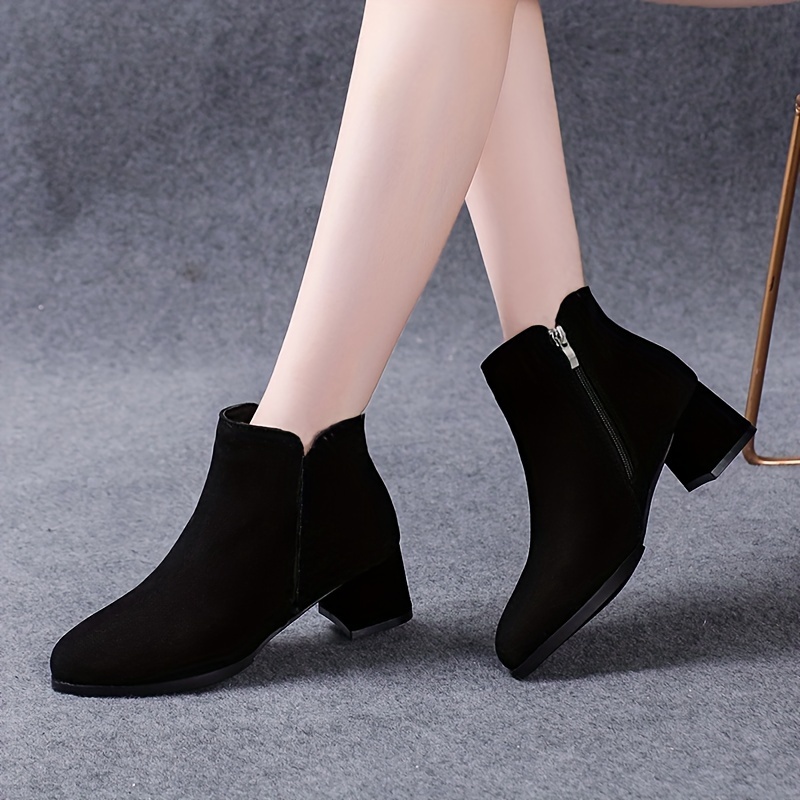 Chunky Heel Back Zipper Short Boots