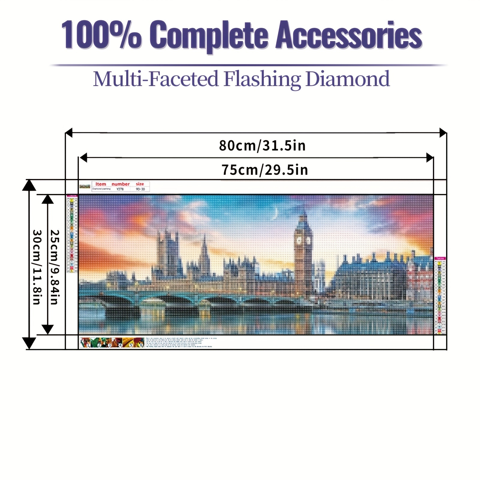 5D DIY Large Diamond Painting Kits For Adults 11.8x31.5inch/30x80cm Big Ben  Round Full Diamond Diamond Art Kits Picture By Number Kits For Wall Decor