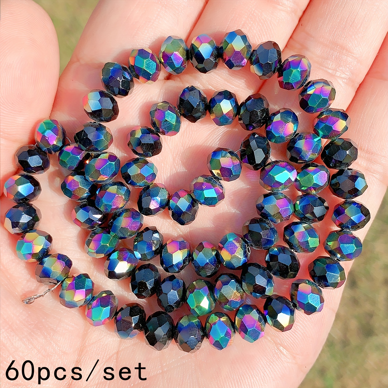 Crystal Glass Beads 8mm Round Faceted Beads, Shiny Black.