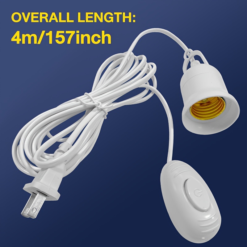 2pcs E26/E27 LED Light Socket 13FT Extension Cord With On/Off Switch And US  AC Power Plug Bulb Socket For Pendant Lighting Bulb Lamp In Kitchen Bedroo
