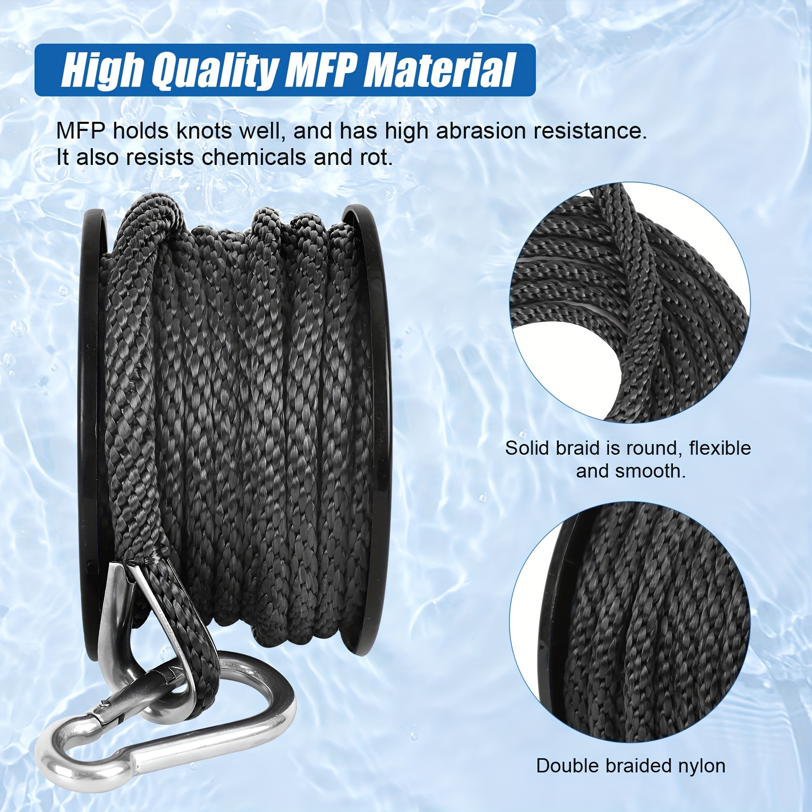  100 FT Double Braided Nylon Boat Anchor Rope 3/8inch with 316  Stainless Steel Thimble and Heavy Duty Snap Hook Marine Grade Anchor line  Black : Sports & Outdoors