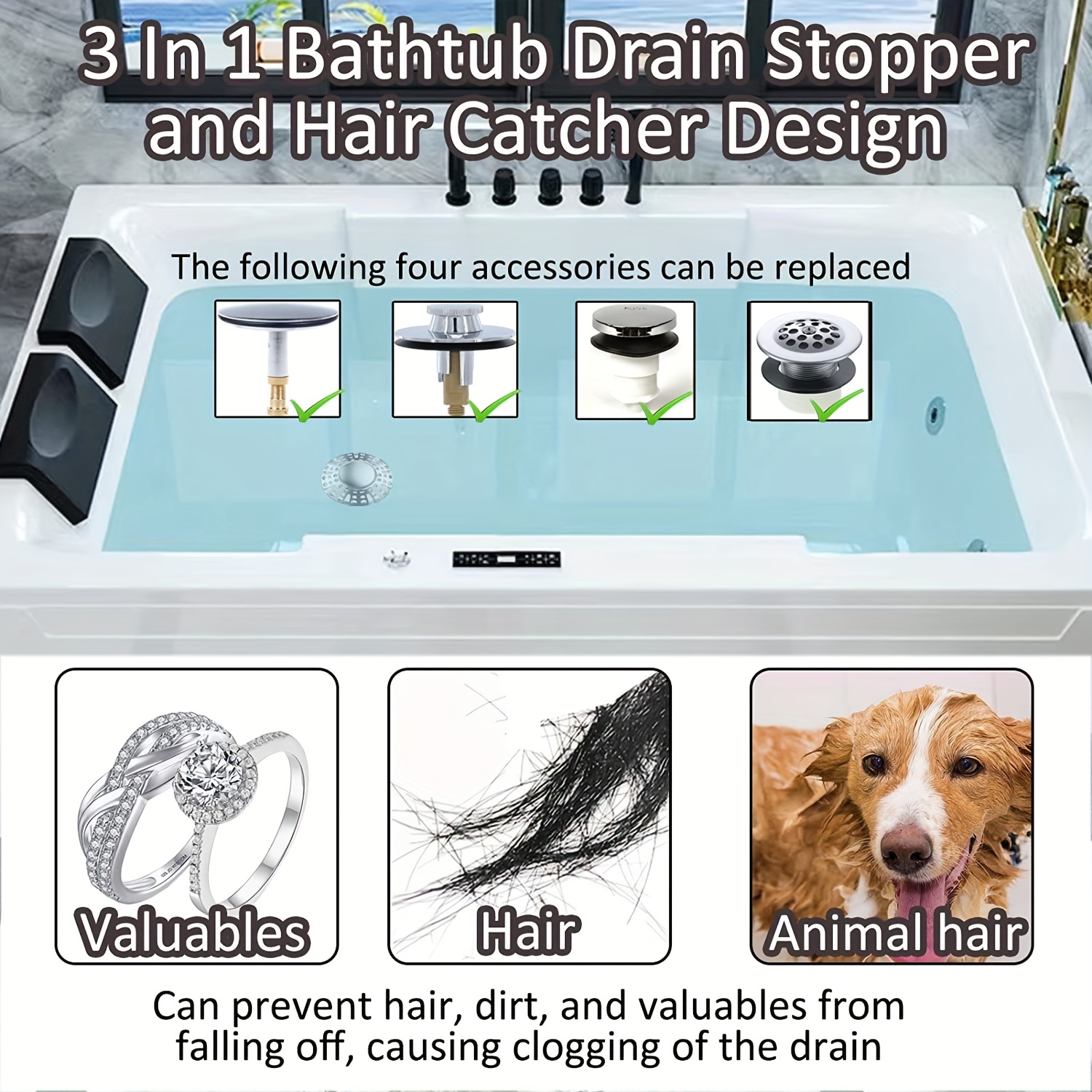 Home Universal Bathtub Stopper With Drain Hair Catcher Pop - Temu