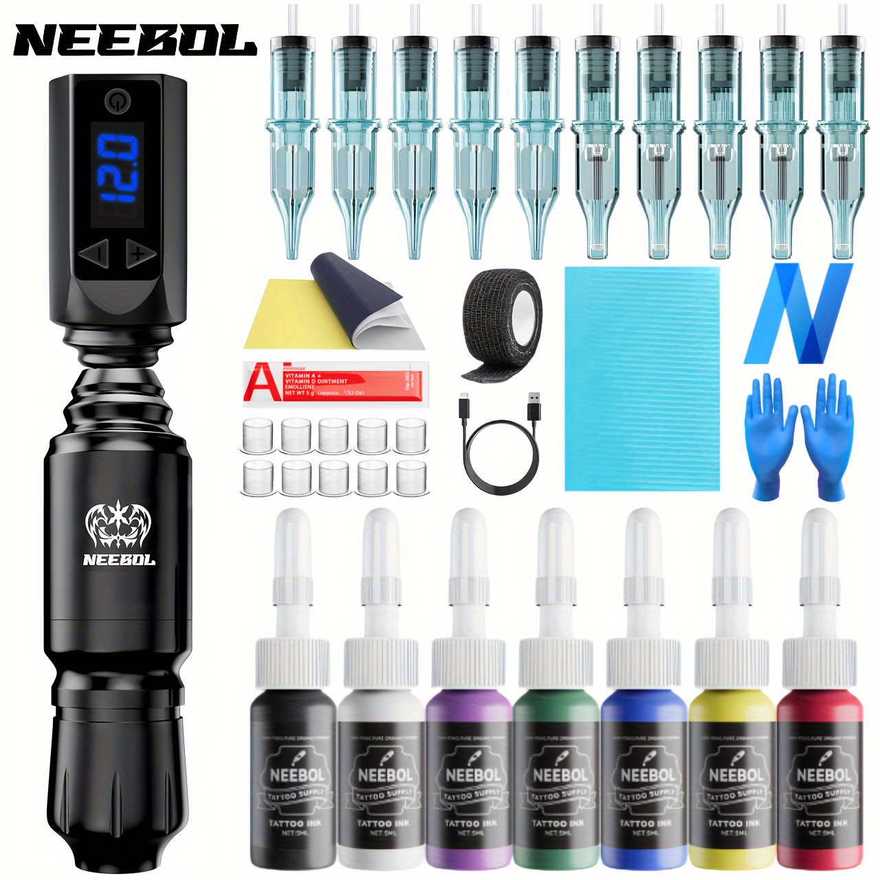 Neebol Tattoo Kit Rotary Tattoo Machine Pen Kit Complete - Temu