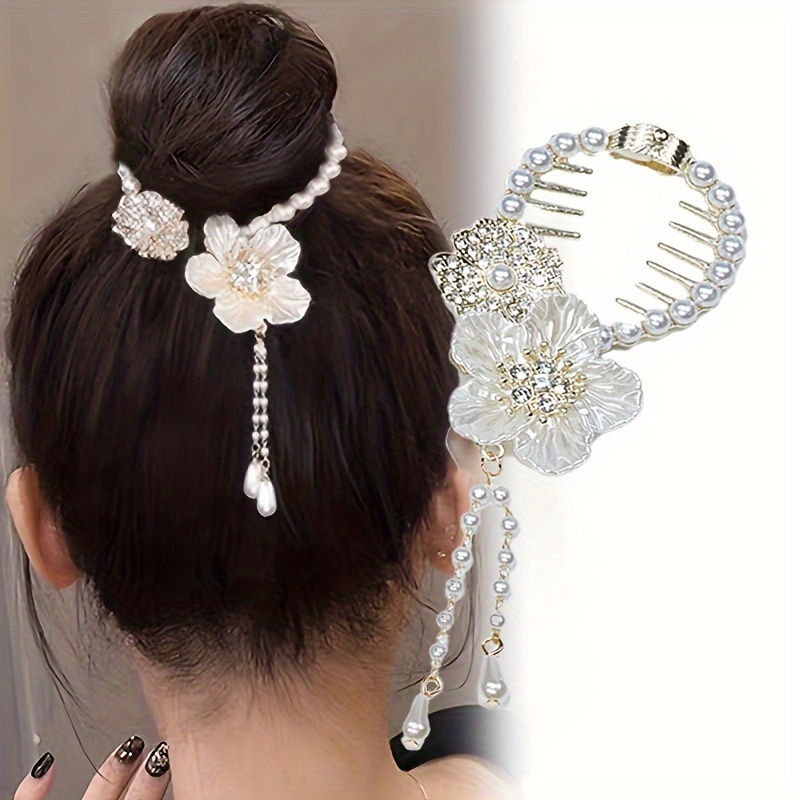 1pc Faux Pearl Tassel Hair Claw Clip Red Rose Jaw Clips Metal Shark Clips  For Women Girls Hair Styling Accessories