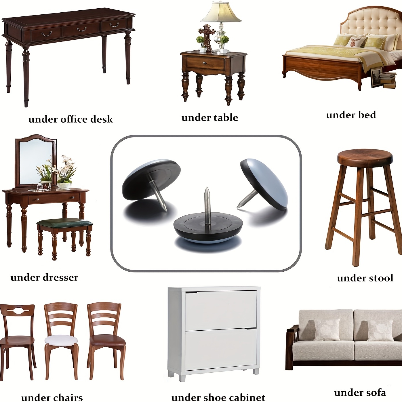 24 deslizadores de teflón para muebles, deslizadores de sillas redondas de  1-1/2 pulgadas, deslizadores de muebles con rosca para suelos de madera