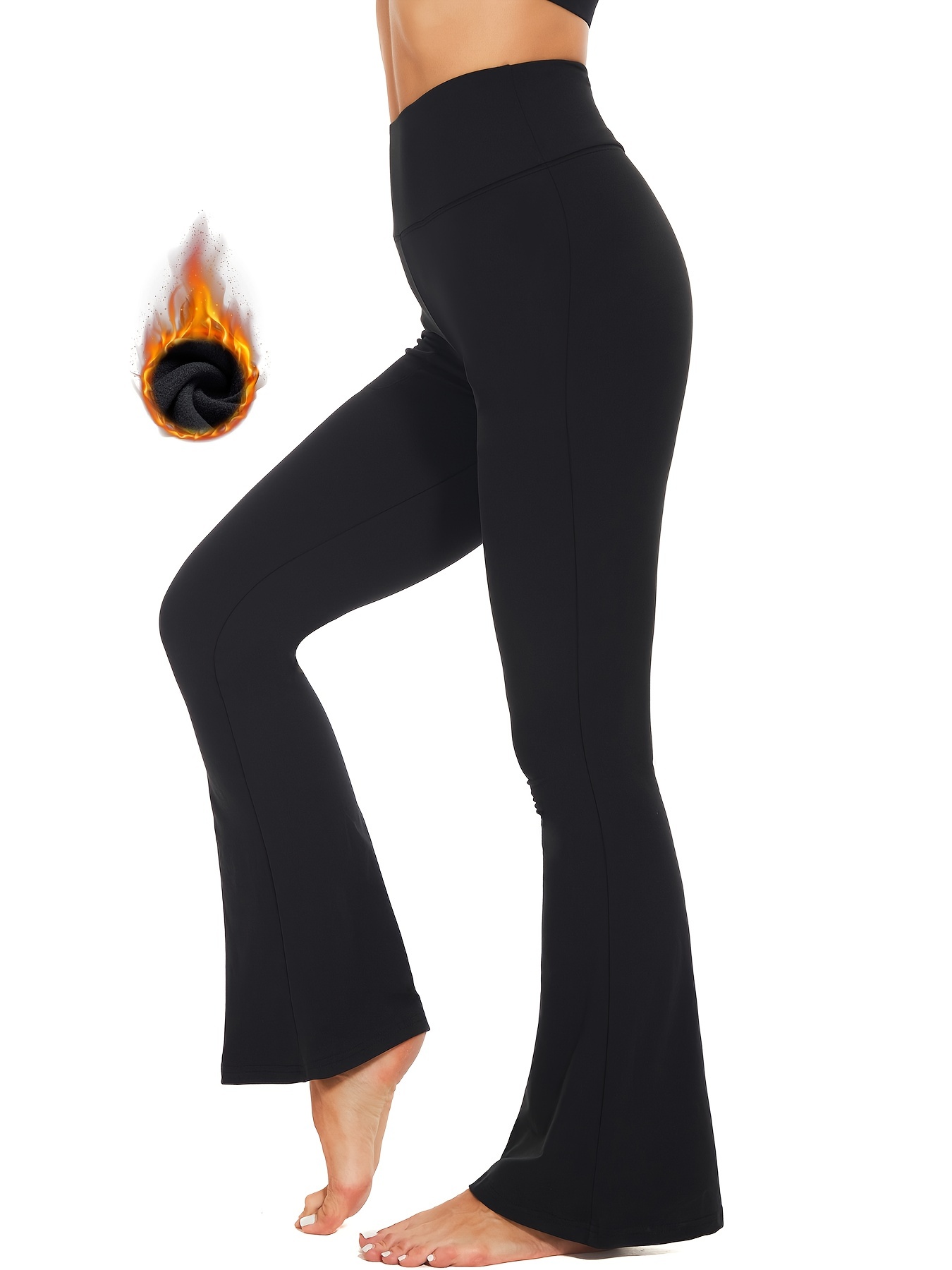 Women's Fleece Lined Bootcut Yoga Pants, High Waiste Solid Color