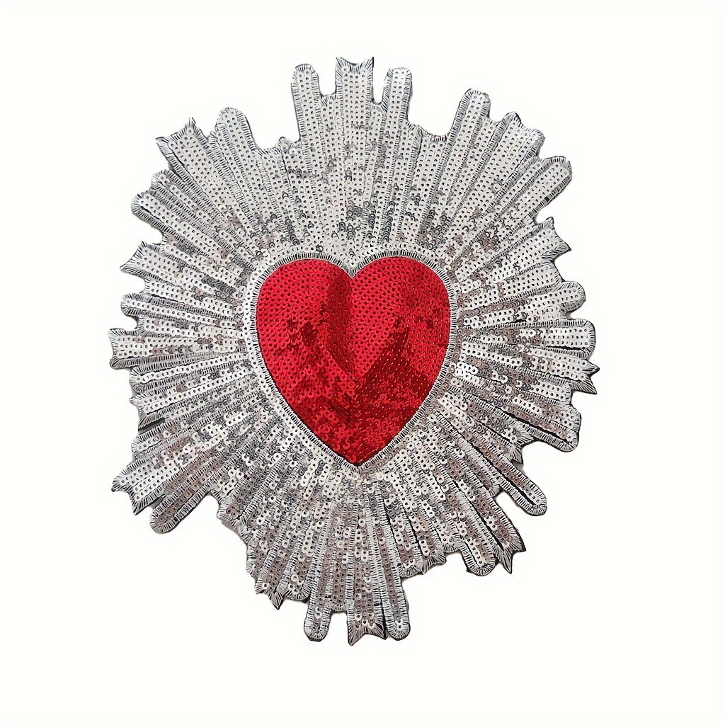 10pcs Big Sequined Heart Patch Iron On Glitter Stickers For