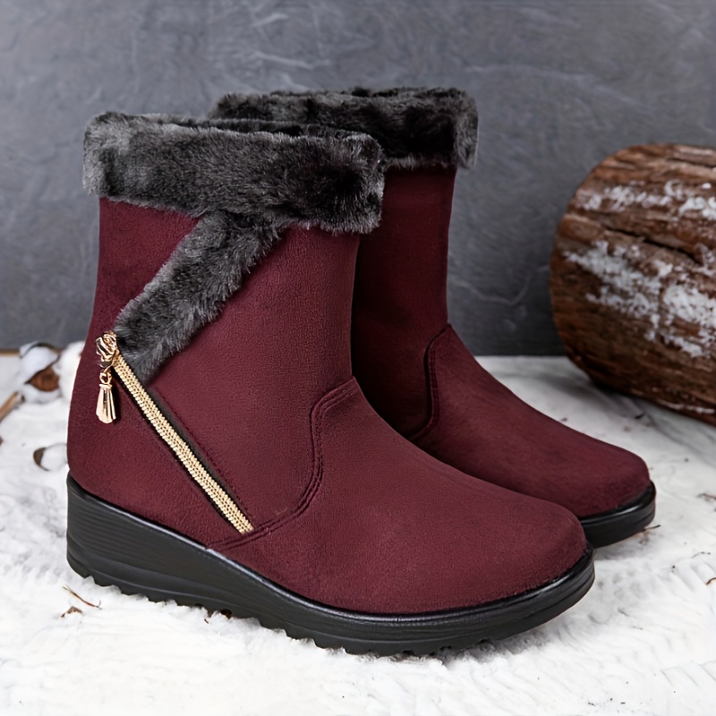 Non Slip Side Zip Snow Boots Thermal Winter Warm Mid Calf Boots
