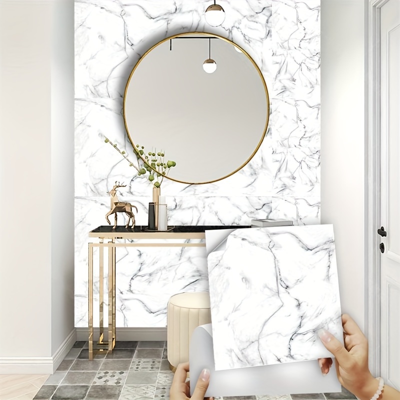 Pegatinas de azulejos elegantes beige y blanco geométricos pegados en  azulejos de PVC autoadhesivos de pared impermeables para azulejos de baño