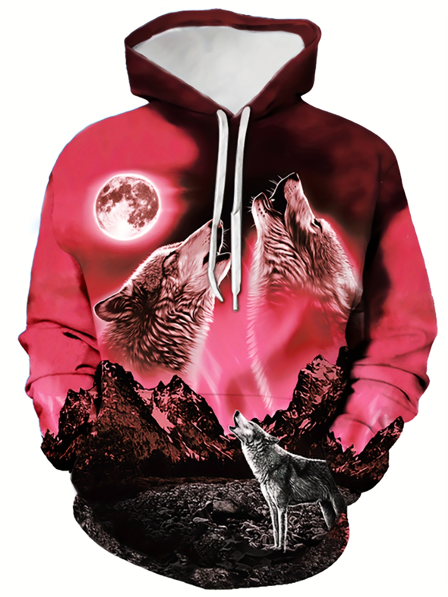 wolf print hoodie cool hoodies for men mens casual graphic design pullover hooded sweatshirt with kangaroo pocket streetwear for winter fall as gifts red 0