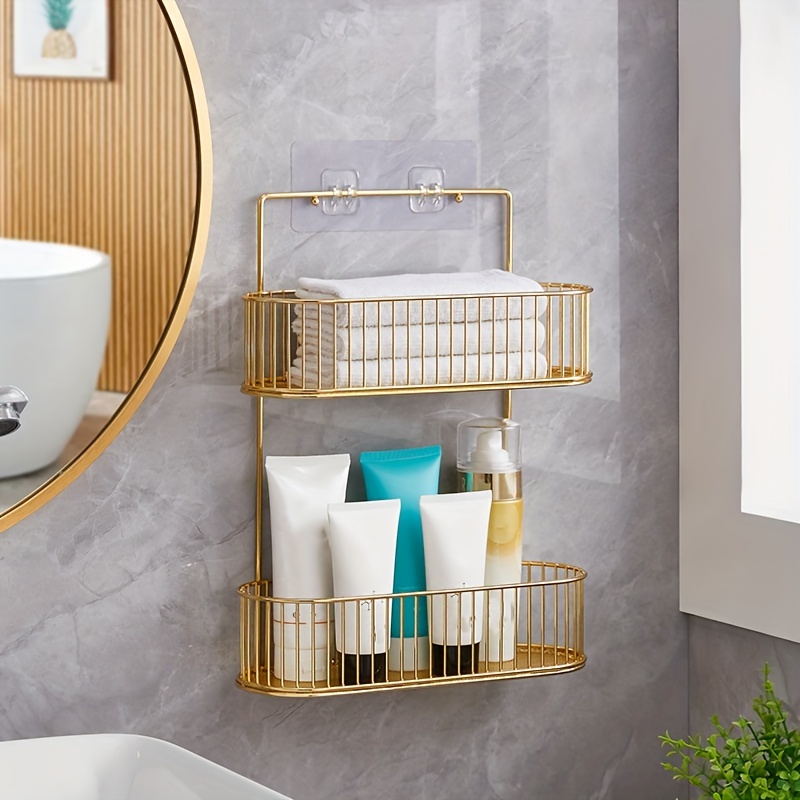 2024 No Drilling Bathroom Holder, Champagne Gold Metal Shower Storage  Basket Holder Wall Mounted Shower Gel Shampoo Organizer (2 Pieces)