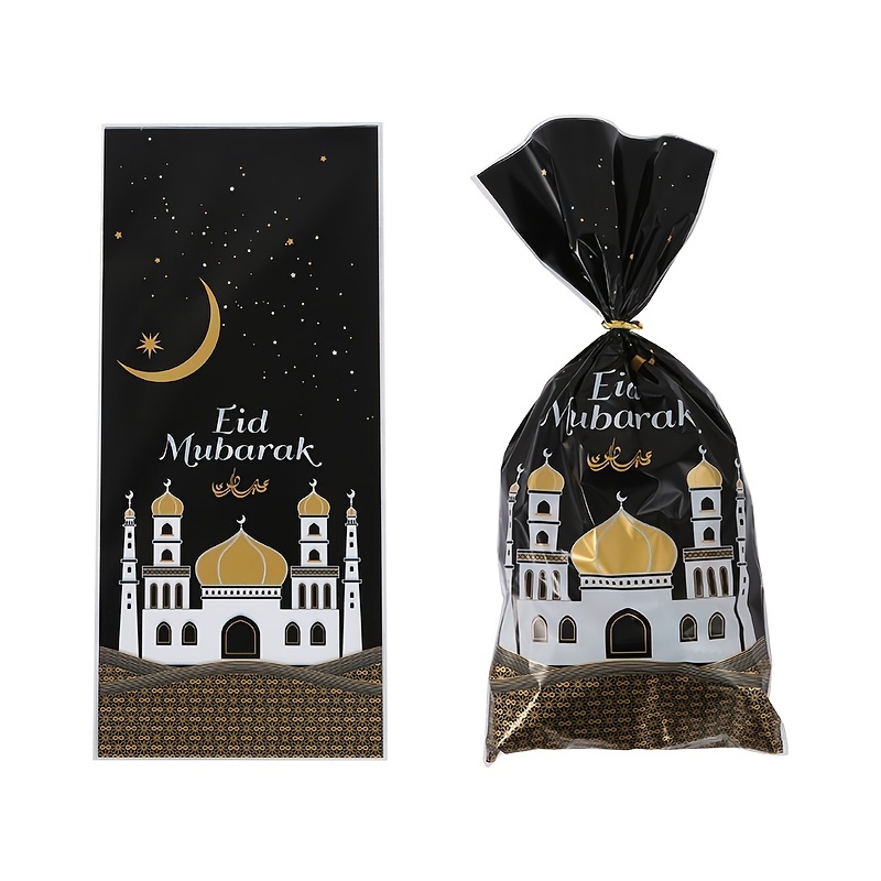 25pcs 50pcs eid mubarak gift bags plastic opp candy cookie bags for ramadan kareem islamic muslim party supplies holiday accessory birthday party decor