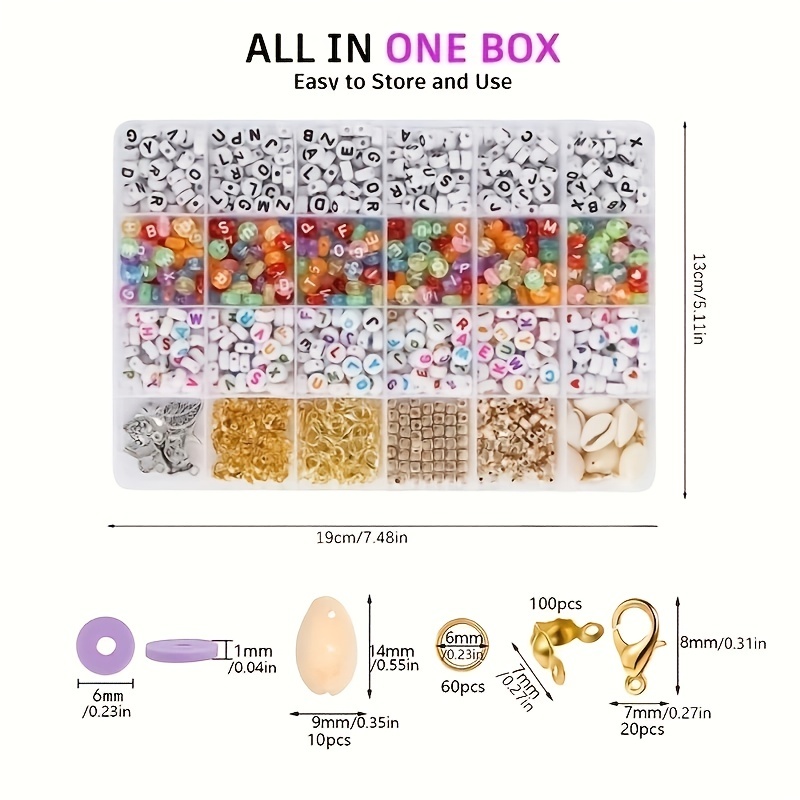 600 Pieces Child Letters Beads Charm Bracelet Making Kit Acrylic
