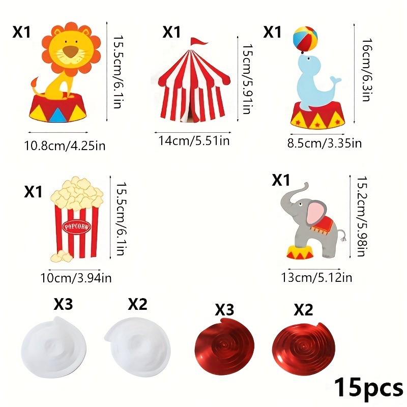 Image of 15pcs Animal Circus Spiral Wall Hanging Decorations, Elephant,,, Giraffe & Ornaments Suitable For Showers, Kids Birthday Party Decor - Lightweight Paper Hanging Garland
