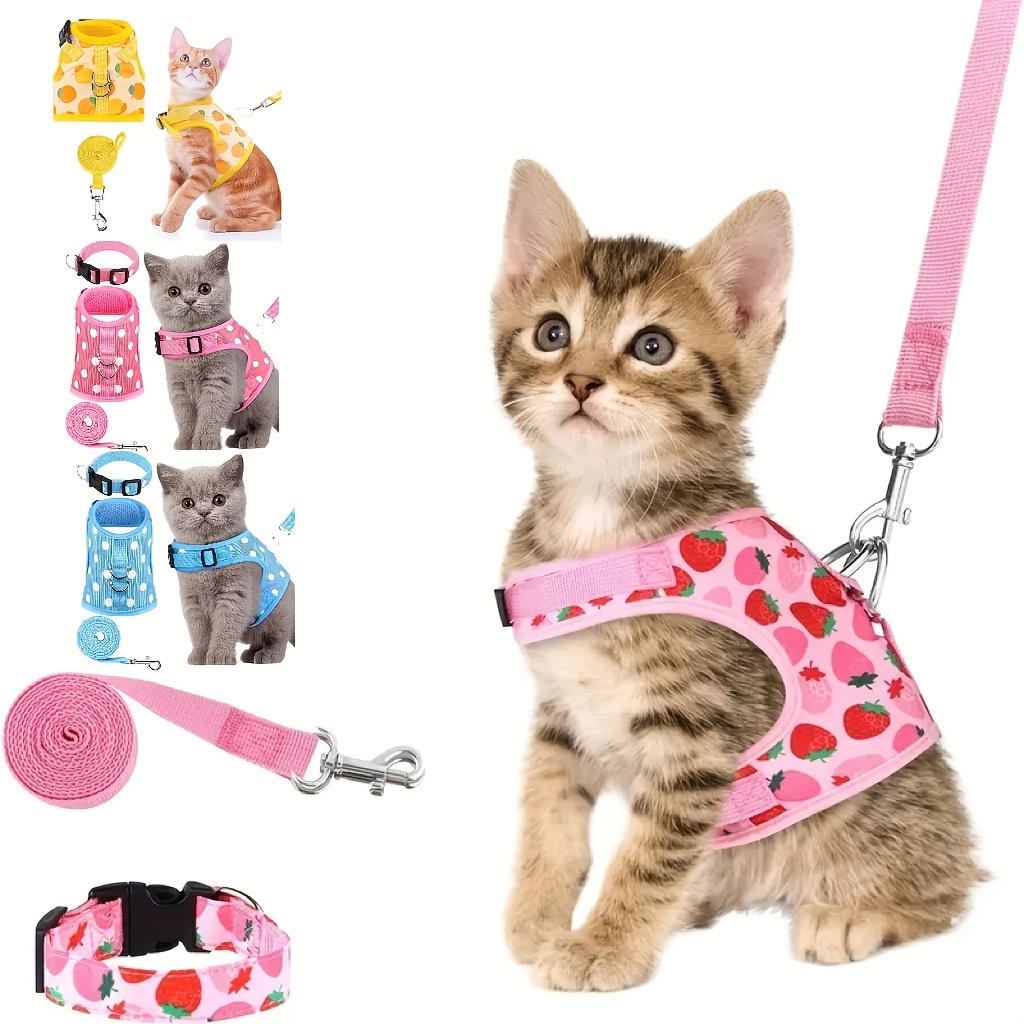 

3pcs Set Soft Cat Harness And Leash Collar Set Pet Harness For Kitties Puppies Small Pets Walking