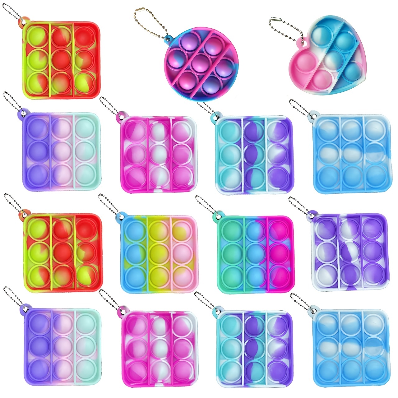  2 Pack Simple Fidget Toy Keychains,Mini Stitch Pop Fidget Toy  Stress Relief Hand Toys Keychain Push Pop Bubble Sensory Toy Wrap Pop  Anxiety Stress Reliever Office Desk Toy for Kids Adult(Blue,Pink) 