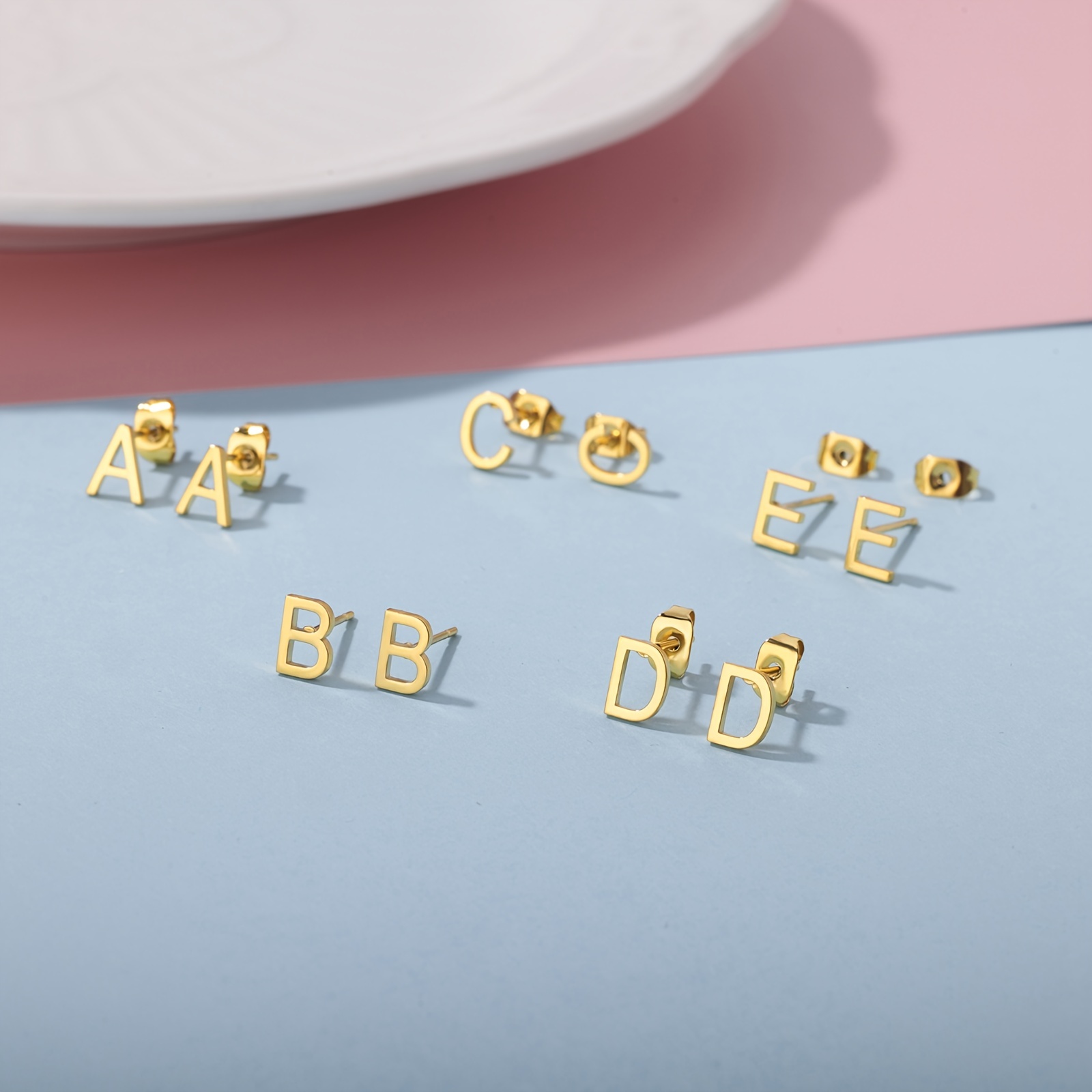 Gold Plated CZ Initial Letter A-Z Stud Earrings Crystal Alphabet
