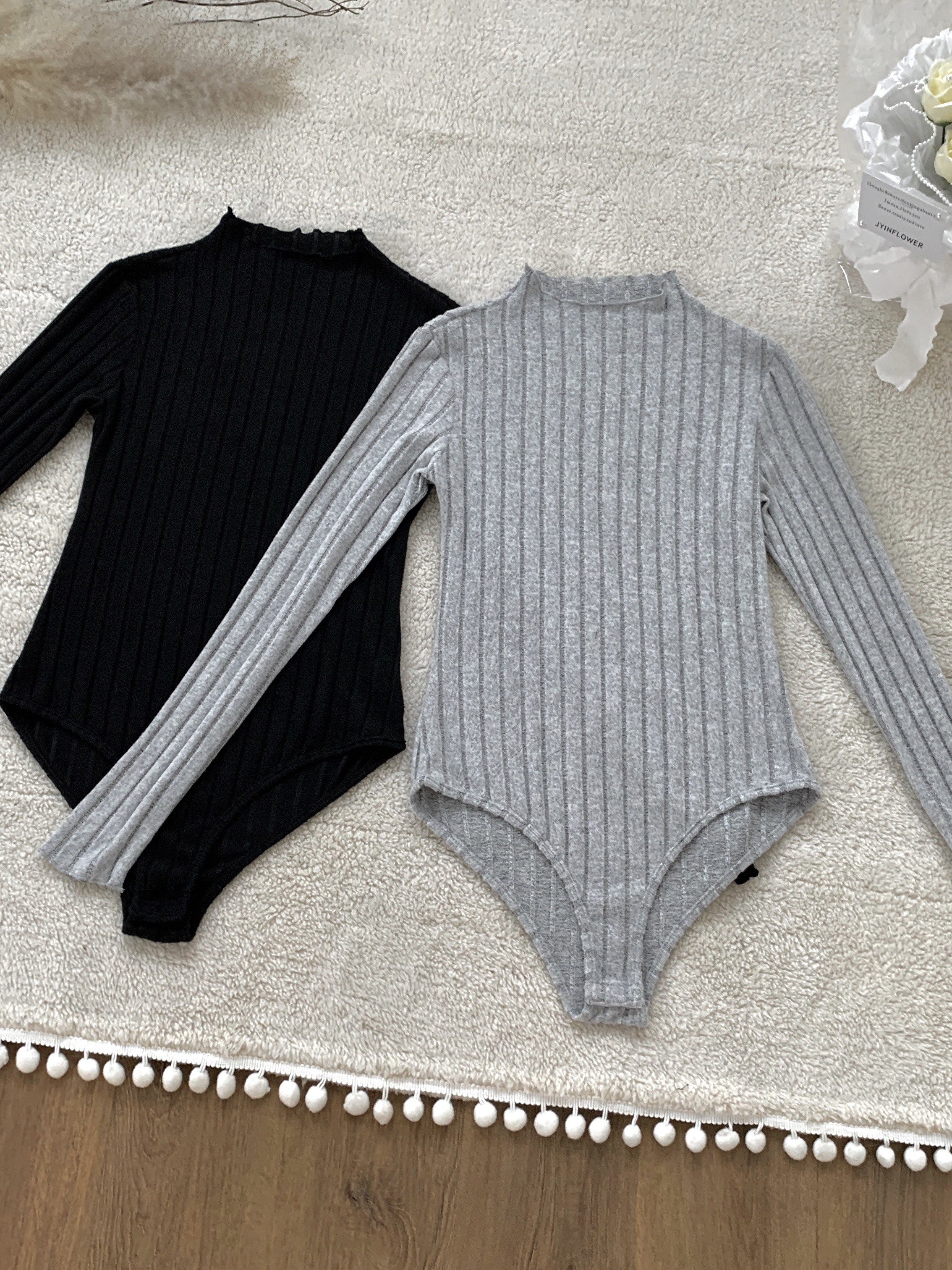 Ribbed Knitted Bodysuit Casual Long Sleeve - Temu Canada