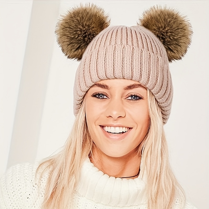 faux fur double pom beanie –