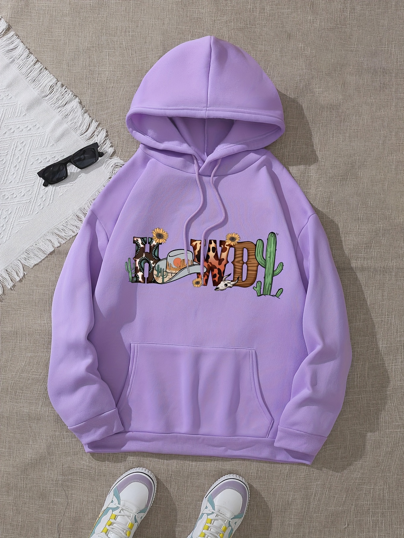 Howdy Print Hoodie, Casual Drawstring Hooded Sweatshirt For Winter & Fall,  Women's Clothing