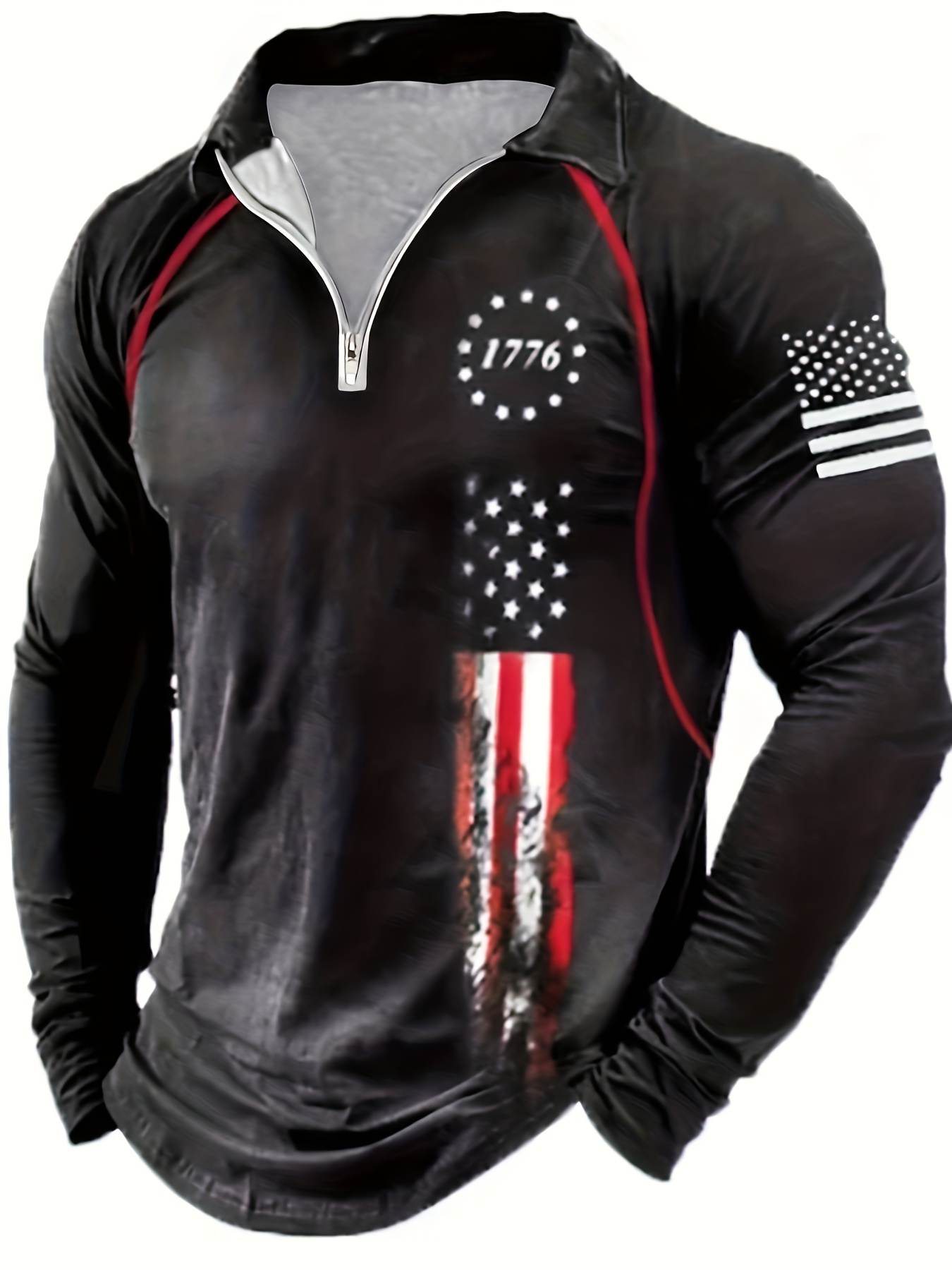 Vintage Distressed American Flag Print Men's Long Sleeve - Temu