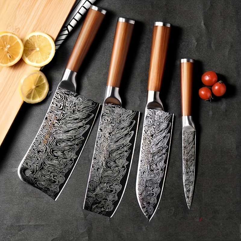 Steak Knife Set Damascus Pattern Stainless Steel - Temu