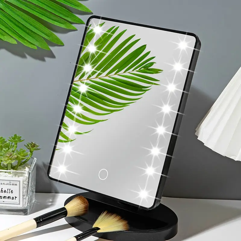 1st led verlichte make-up spiegel met touch dimmer voor schakelaar, 16 leds, draaibaar, werkt op batterij/usb - draagbaar, wit ontwerp voor slaapkamer & badkamer gebruik details 3
