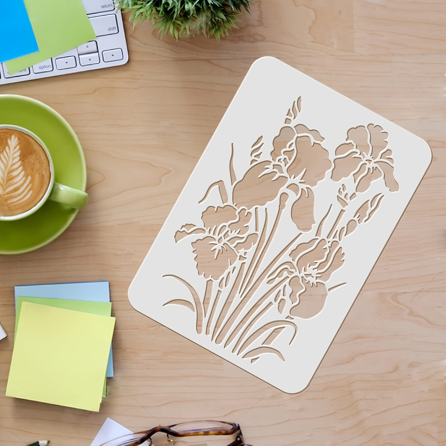 TEMU 1pc Iris Stencils 11.7x8.3 Inchplastic Flowers Drawing Painting Stencils Flower Floral Wall Stencils Reusable Stencils For Painting On Wood,