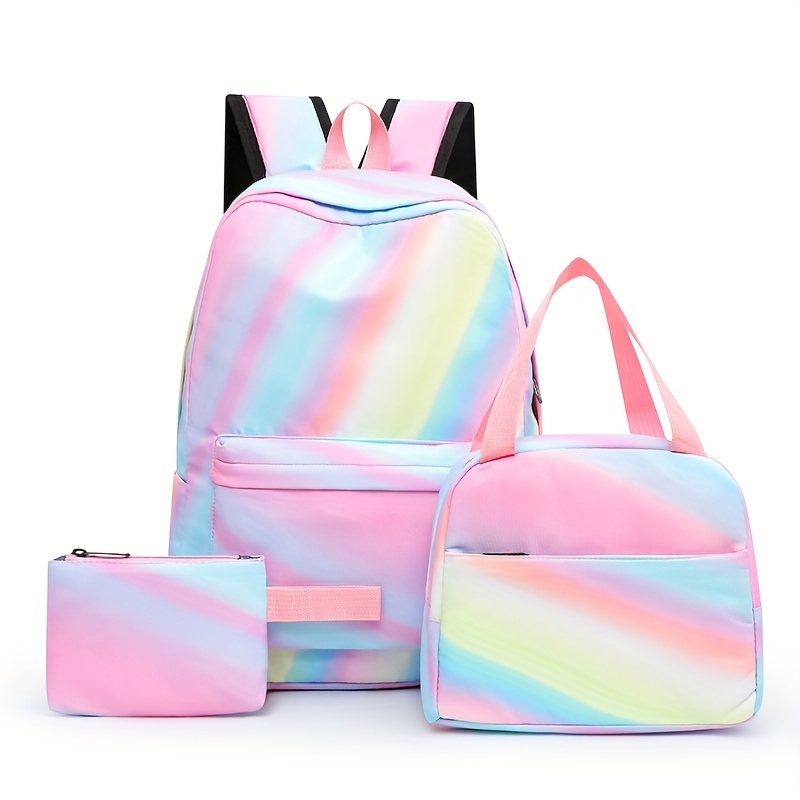 Rainbow Color Student Backpack, Tie Dye School Bag With Lunch Box Bag &  Coin Purse - Temu