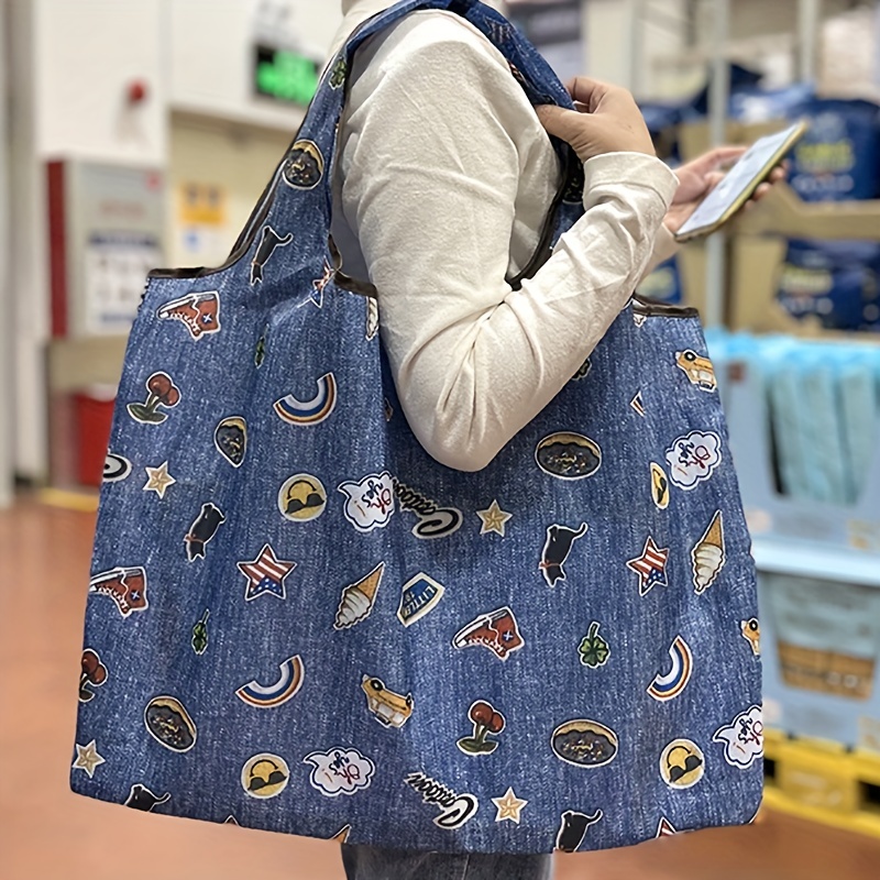 Cartoon Printed Nylon Tote Bag Reusable Grocery Shopping Bag - Temu