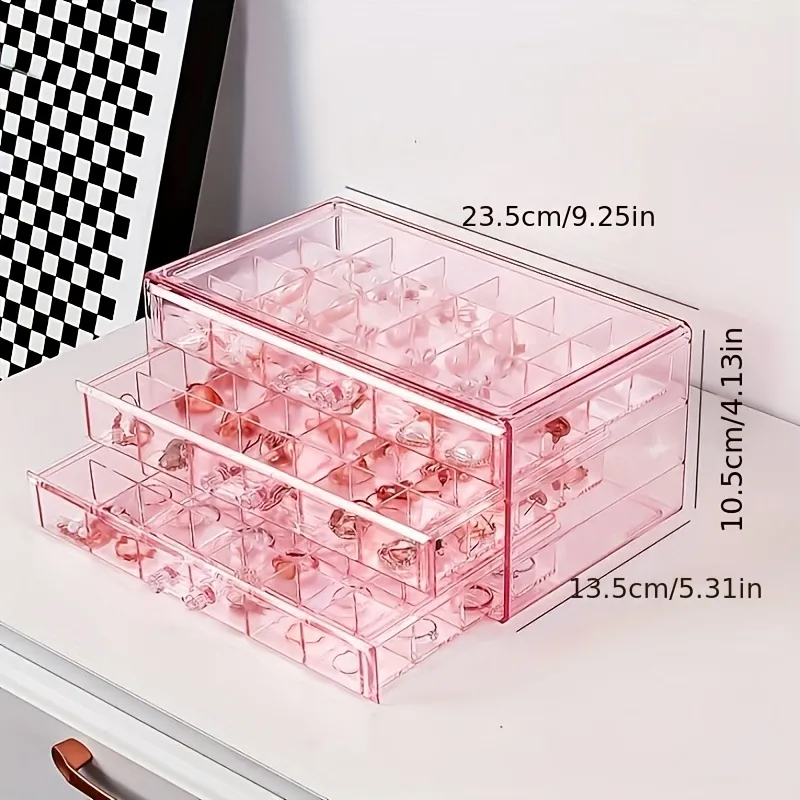 1pc Exquisite 3-Layer Plastic Jewelry Storage Box with Multi-Grid Sorting and Delay Oxidation Protection