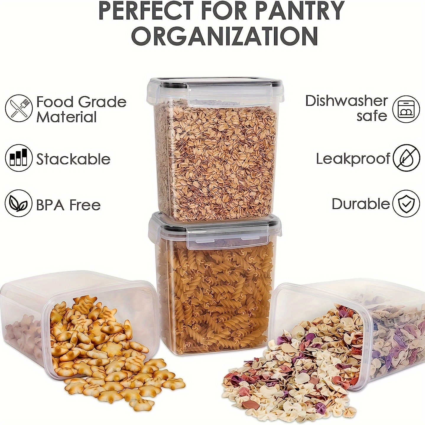 2pcs Extra Tall Food Storage Containers With Lids 2.8L/98oz, BPA Free PP  Material Plastic Airtight Food Storage For Flour, Pasta, Baking Supplies
