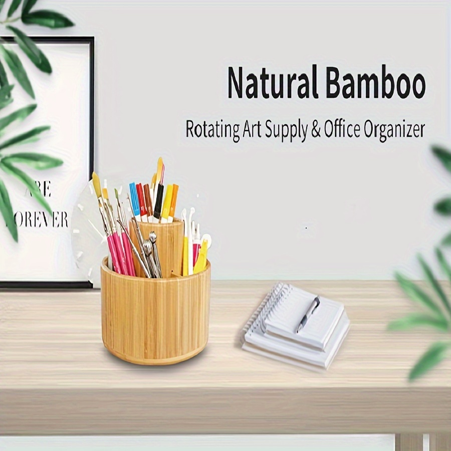 Portalápices giratorio de bambú para escritorio, organizador de escritorio  con 7 compartimentos, suministros de oficina, organizador de almacenamiento