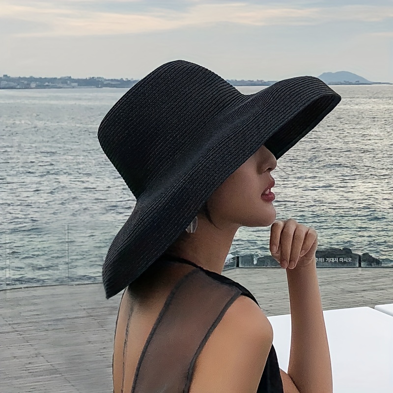 Wide Brim Summer Sun Hat, Bucket Hats Solid Color Travel Beach Cap Women Outdoor Elegant Sunscreen Straw Hats, Trendy Large Floppy Hat, Chic Beach